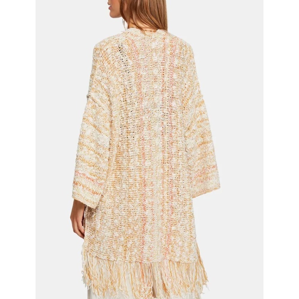 Free People Lucia Cardigan Womens M/L Cream Fringe Oversized Boho Chunky - Picture 2 of 7